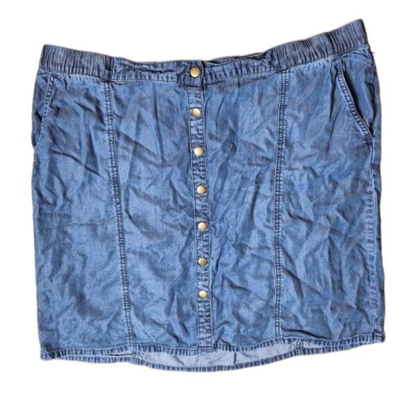 J. Jill Women XL Petite Blue Chambray Snap Front Lightweight Knee Length Skirt - Picture 1 of 5